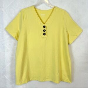 Denim&Co Women’s Yellow Short Sleeve V Neck Jersey Knit Top 3XL